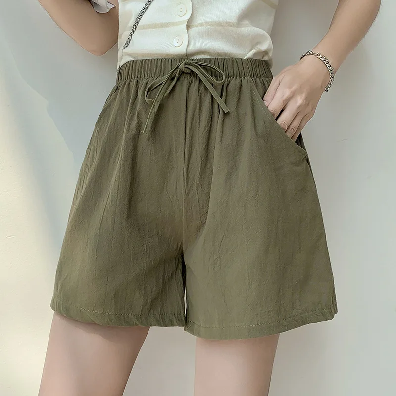 Cotton Shorts Summer A-line Outwear 5/4 Wide Leg Large Waist Loose Fit Sports 3/4 Cotton Hemp Casual Women's Pants