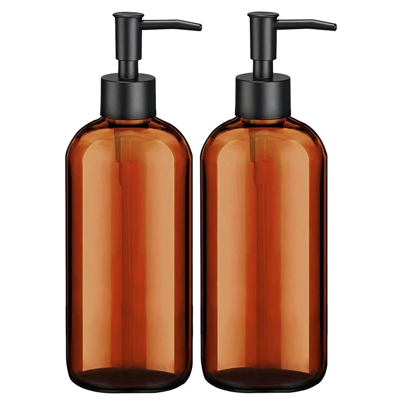 

ABHG Amber Soap Dispenser With Pump, (2 Pack,16 Oz), Soap Dispenser Bathroom, Hand Soap Dispenser Dish Soap Dispenser