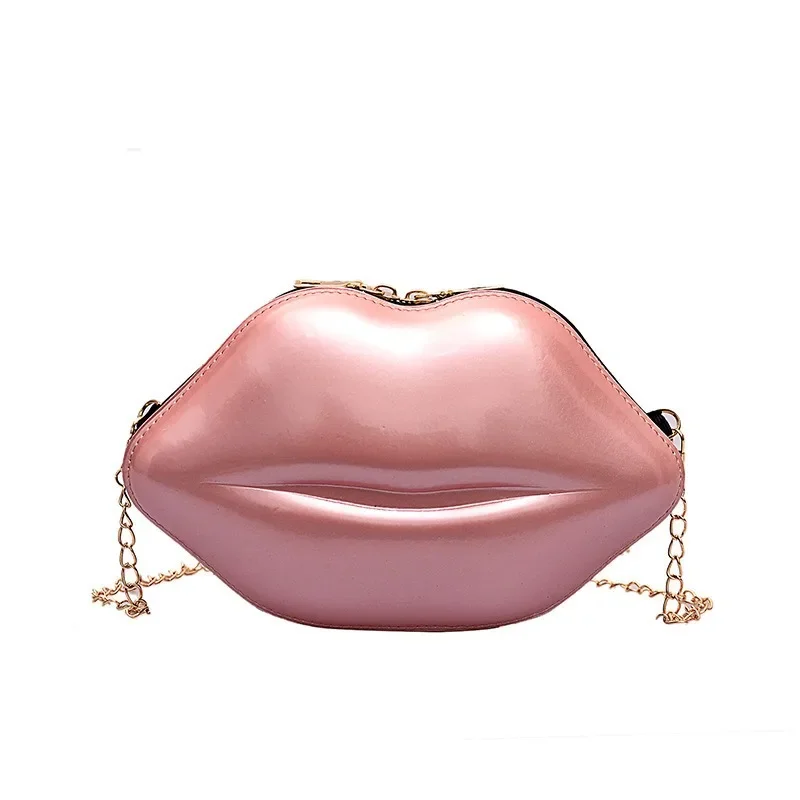 

Funny Lips Bag Women Creative Designed Chain Solid Jelly Bag PVC Crossbody Bags New Kawaii Red Clutch Purse Cute Evening Bag