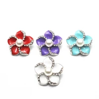10pcslot metal colorful flower crystal pearl snap button charms fit 18mm diy ginger women braceletbangle jewelry making