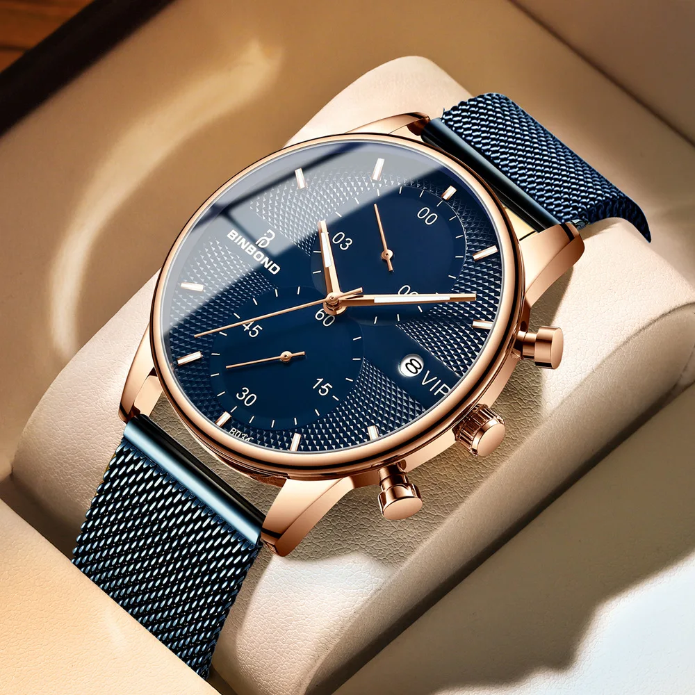 

BINBOND Explosion Ultra thin Automatic Concept Watch New Handsome Men's Business Watch Fashion Quartz Watch Creative Double Eyes