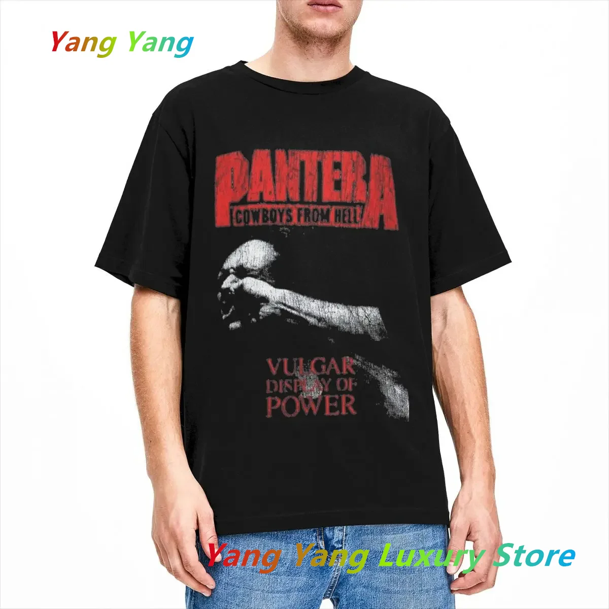 Красные винтажные мужские и женские футболки Pantera Band с коротким рукавом круглым