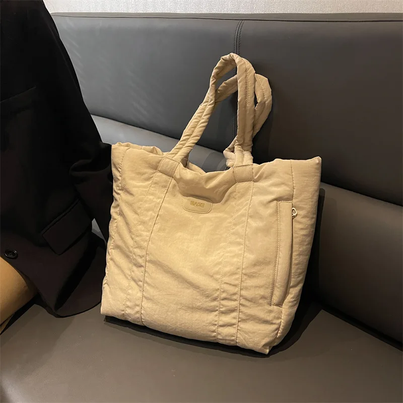 

Модные стеганые женские сумки на плечо, однотонные сумки с хлопковой подкладкой, сумки с верхними ручками, вместительные женские сумки-тоуты для покупок