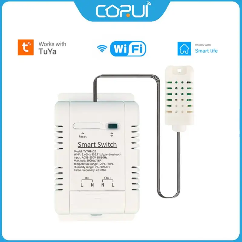 

Умный переключатель CORUI Tuya с Wi-Fi, переключатель с контролем температуры и влажности, со статистикой электричества, с дистанционным управлен...