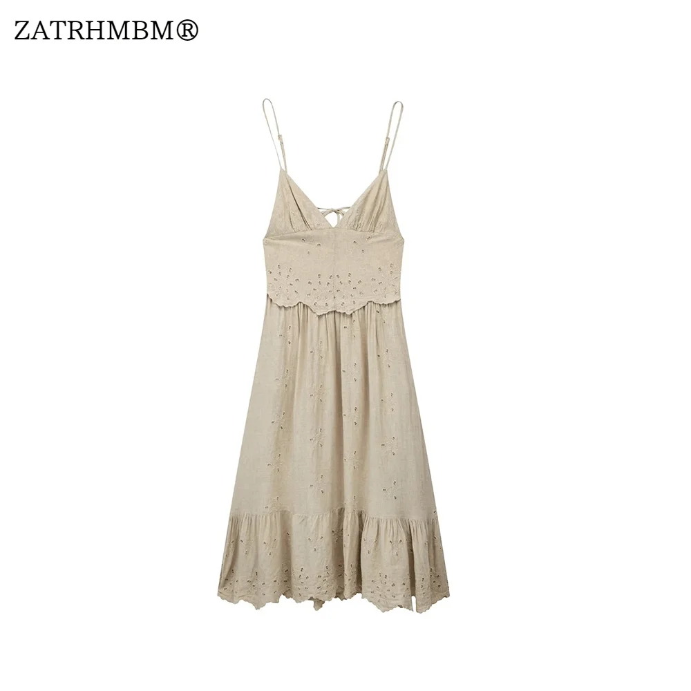 

ZATRHMBM женское летнее модное вышитое платье миди винтажное платье на бретельках с боковыми карманами женские платья Vestidos Mujer 2023