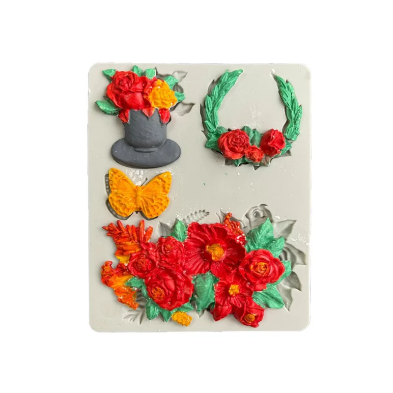 

3D rose flowerpot wreath modeling silicone mold cake chocolate decoration manual soap aromatherapy gypsum mold