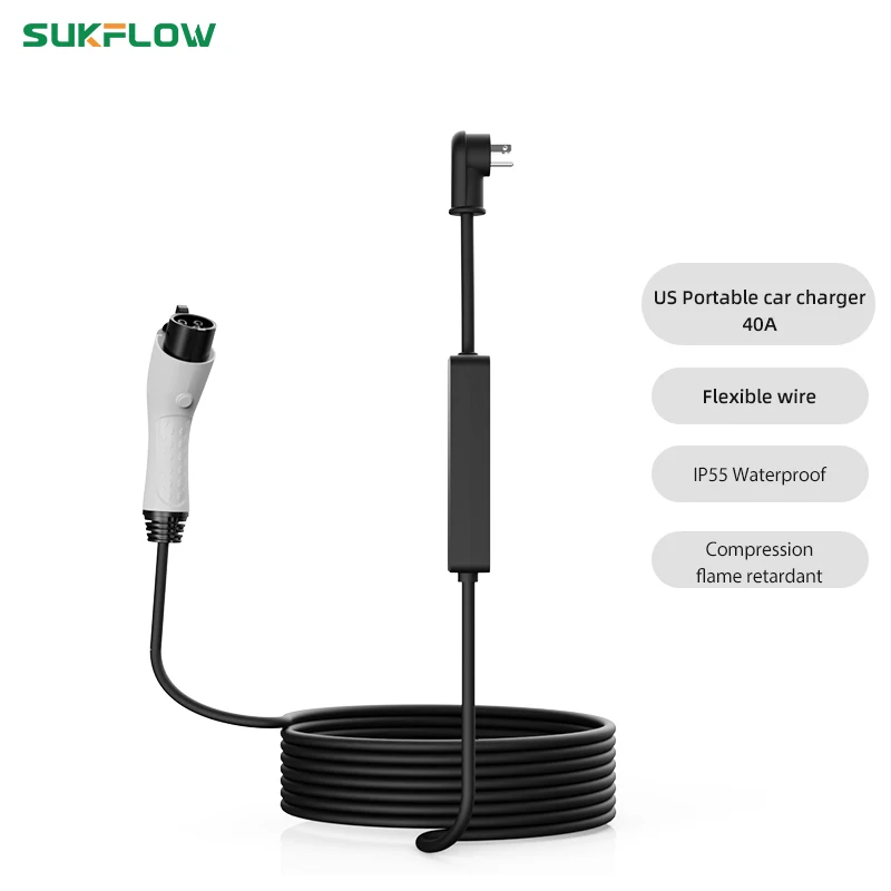 Стандартное портативное автомобильное зарядное устройство Sukflow Type 1 40 А 7 кВт