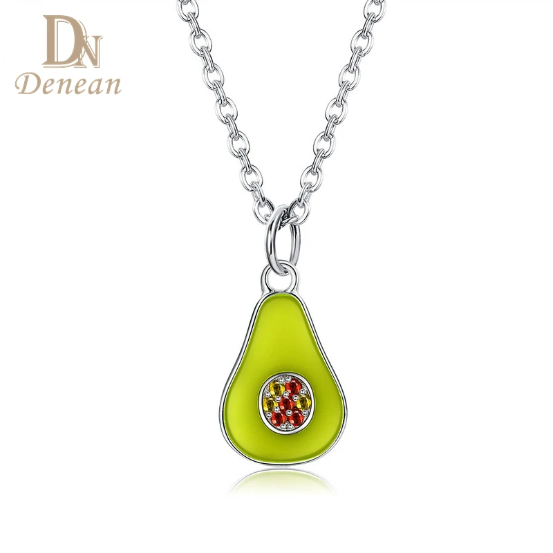 

Denean 925 Sterling Silver Avocado Necklace Creativity Green Oil Drop Fruit Pendant Necklace for Women Anniversary Jewelry Gift