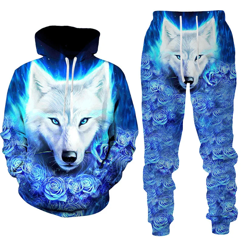 

Men's Sweatshirt Tiger Printed 3D Hoodie Set Man wolf Tracksuit Pullover&Pants Autumn Winter Fashion Oversize Male Suit Clothes