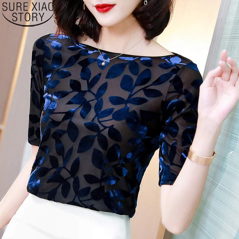 

Fashion Slash Neck Velvet Blouse Summer Short Sleeve Shirt Women Tops Dancing Clothes Blusas Mujer De Moda 2022 Verano 19364