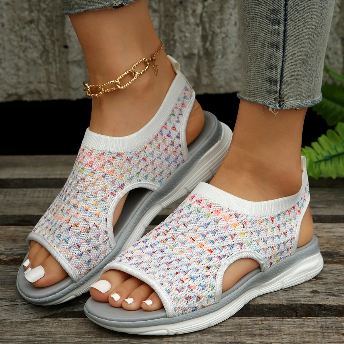

2023 New Women Summer Shoes Women's Open Toe Wedge Sandals Mesh Fish Platform Sandals Ladies Light Casual Shoes Zapatillas Muje
