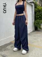 yikuo drawstring low waist casual baggy joggers womens streetwear sweatpants blue solid loose size korean hippie harem pants