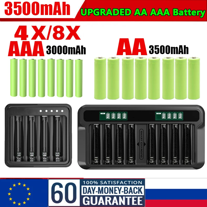 

1,5 в AA AAA Ni-MH перезаряжаемая батарея AA AAA батарея с зарядным устройством 3000-3500 мА/ч для фонарь, игрушек, часов, MP3-плеера, мыши, дверного звонка