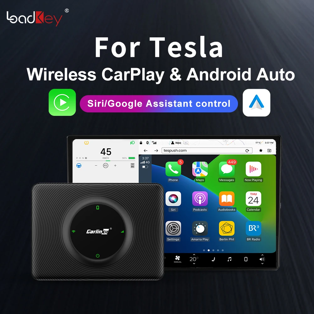 

LoadKey Wireless Android Auto CarPaly For Tesla Model 3 Model Y X S 5G Auto Converter Siri Voice YouTub Netflix Map Waze Spotify