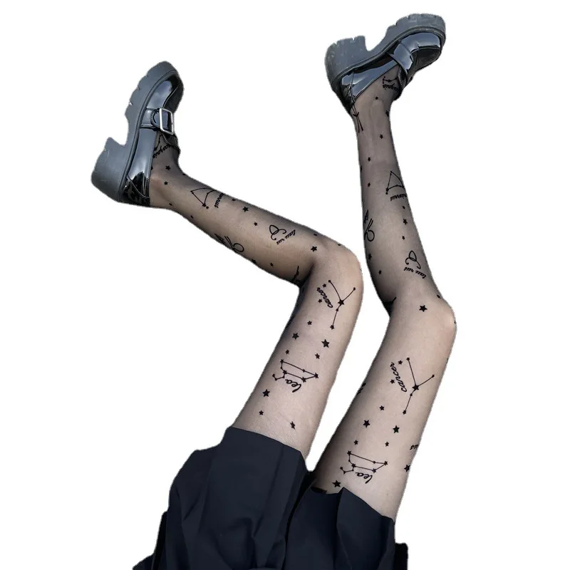 City Sign Printing Flocking Stockings Female Feeling Ultra-thin Arbitrary Cut Silk Tights English Letters Silk Stockings