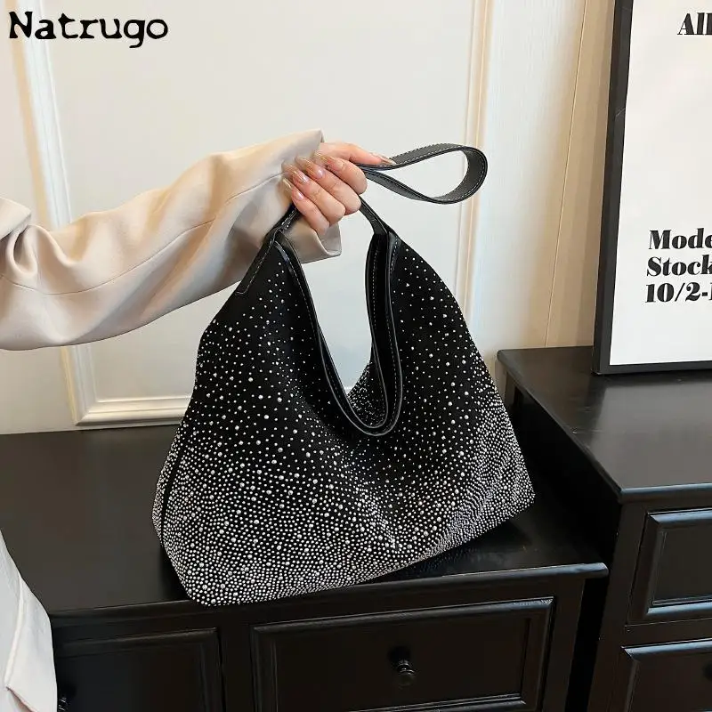 

Роскошная дизайнерская женская сумка-тоут с заклепками 2023, трендовая Вместительная женская сумка через плечо, Высококачественная женская сумка-мешок из искусственной замши