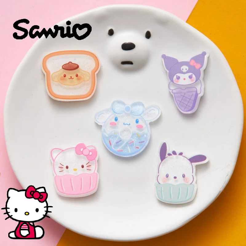 

10Pcs New Kawaii Sanrio Kuromi Acrylic DIY Accessory HelloKitty Anime Phone Pendant Hair Rope Hairpin Decoration Material Patch