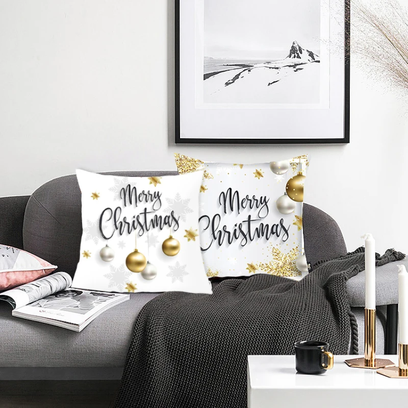 

2019 Navidad Xmas Gift 45x45cm Cotton Linen Merry Christmas Cover Cushion Christmas for Home Happy New Year