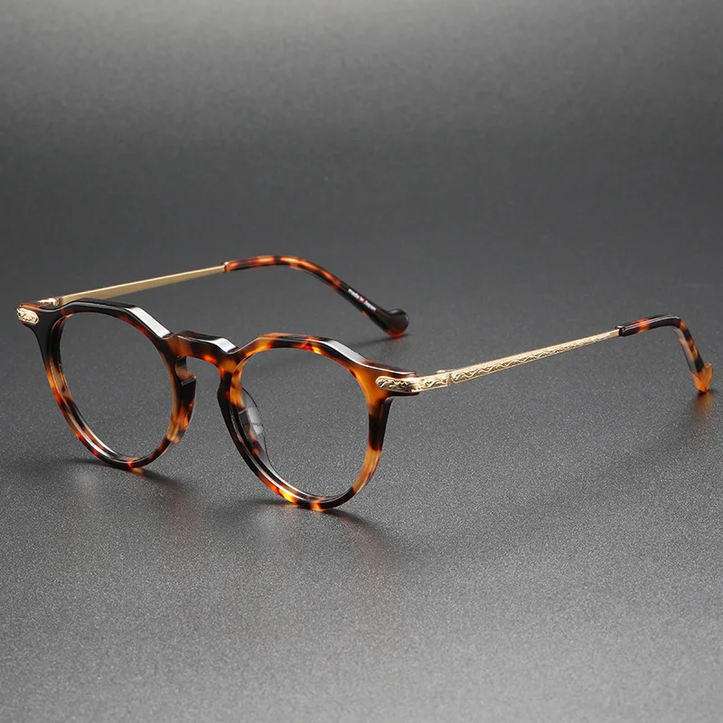 

YM019 Japanese Brand Designer Titanium and Acetate Glasses Frames Floral Texture Tortoise Men Classes Glasses Prescription Round