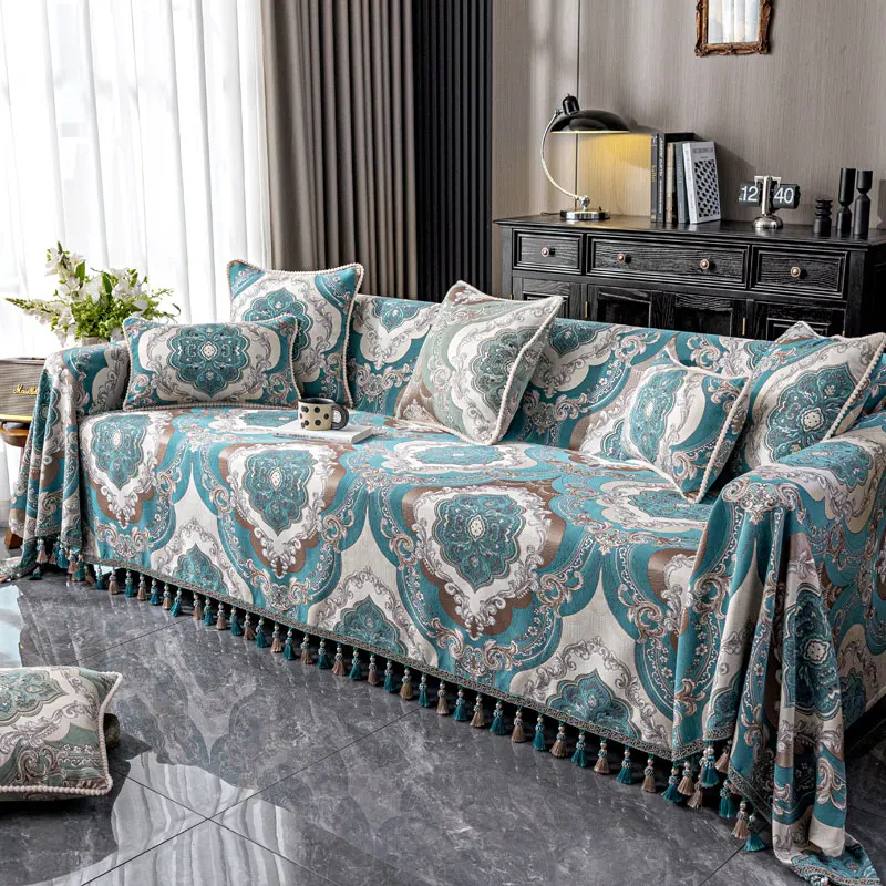 

AI WINSURE Европейский роскошный чехол для дивана 2/3/4/5 Seater синель ткань кисточка цельное жаккардовое кресло диванное полотенце