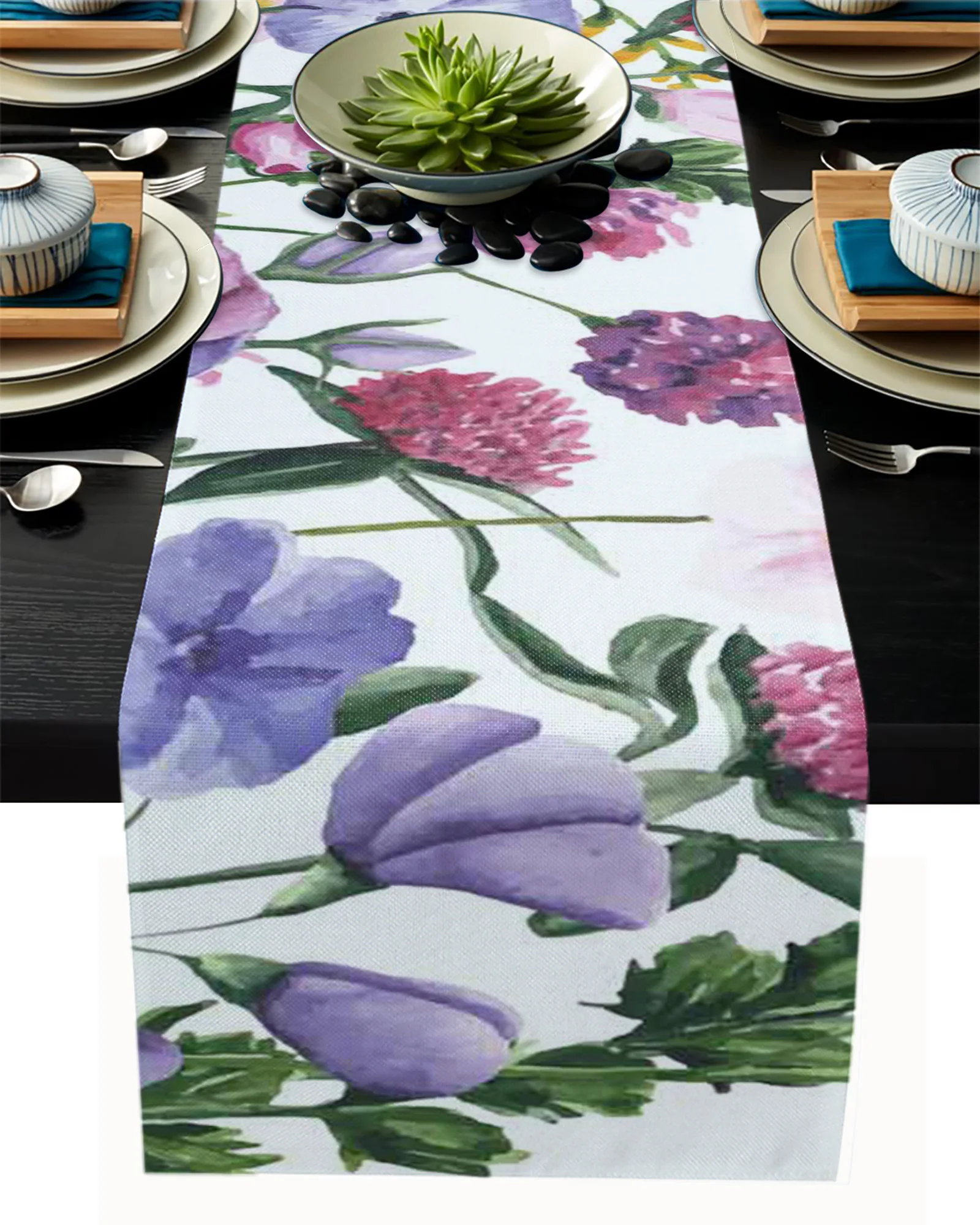 

Colorful Flower Watercolor Plant Table Runner Party Wedding Centerpieces for Tables Home Hotel Decor Kitchen Dining Tablecloth