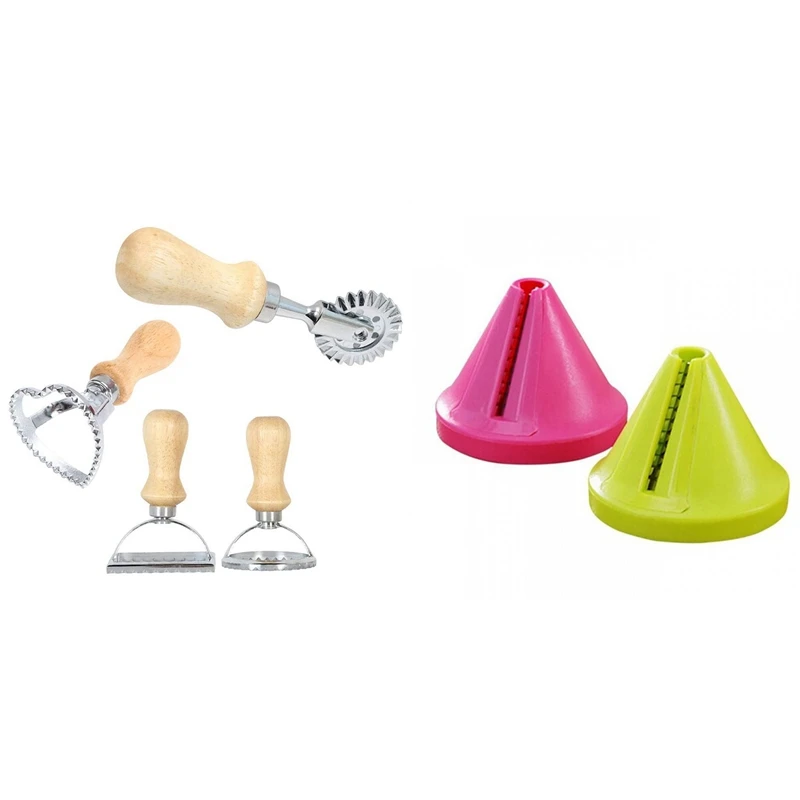 

Kitchen Gadget Funnel Vegetable Radish Cutter Shred With 4Pcs Italian Ravioli Cutter Set Pasta Press Attachment Kit
