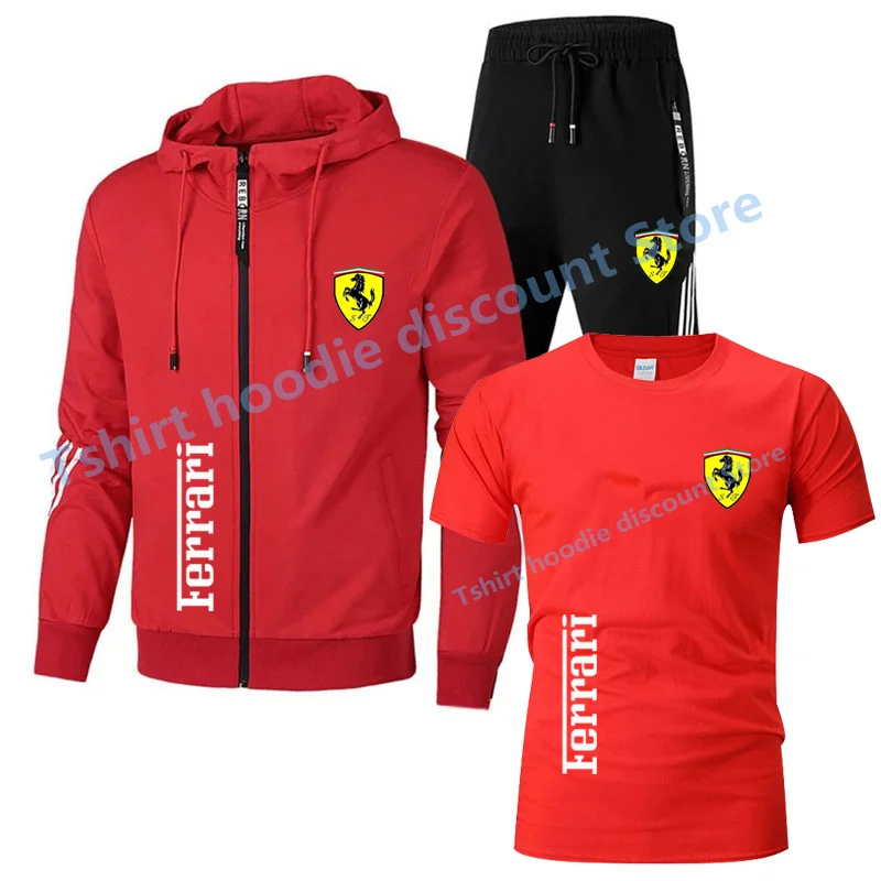 

new Supercar brand men's sets casual sportswear hoodie spring thin zipper suit + T-shirt three-piece fitness jogging suit jacket