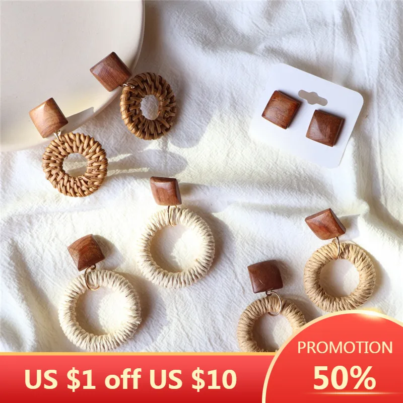 Женские серьги-подвески SOHOT, из натурального красного дерева, бамбука, ротанга