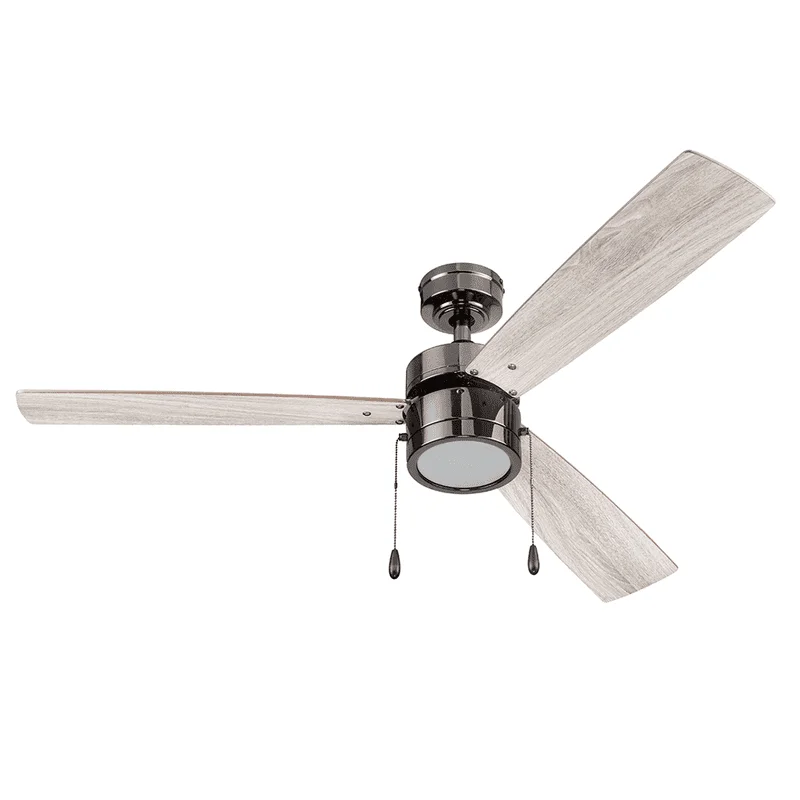 

52" Gun Metal Ceiling Fan with 3 Blades, Integrated LED Light Kit, Pull Chains & Reverse Airflow