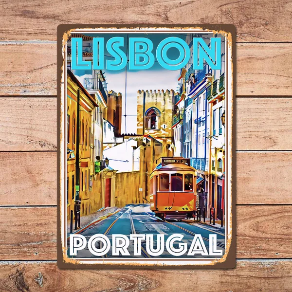 

Lisbon Portugal Metal Tin Sign Metal Sign Home Room Wall Decor Retro Vintage Style Travel Poster