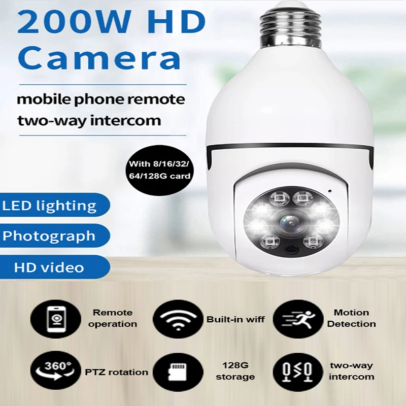 

NEW E27 Bulb Camera 1080P HD Wireless Security Camera 2 Way Audio Infrared Night Vision 360-degree Panoramic 2.4GHz WiFi Monitor