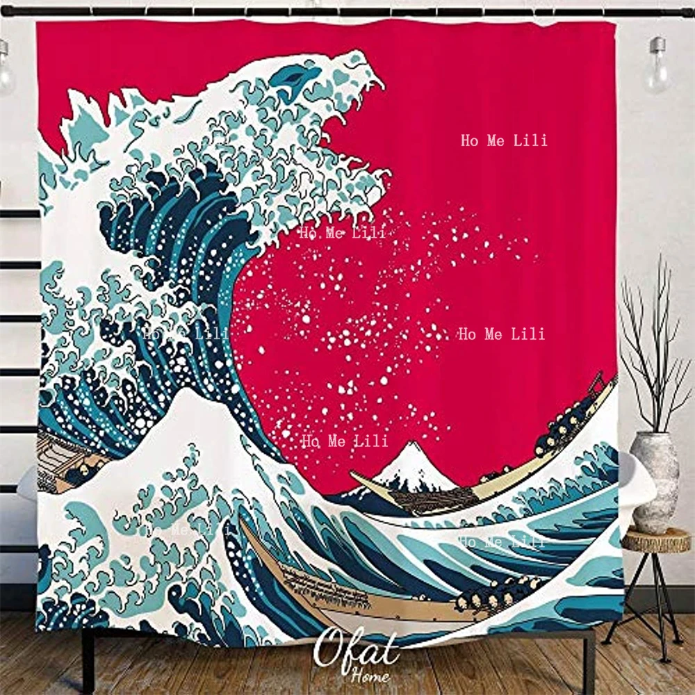 

Japanese Monster And Oyama Kanagawa Shower Curtain Set With Hooks Hokusai Painting Bathroom Accessories