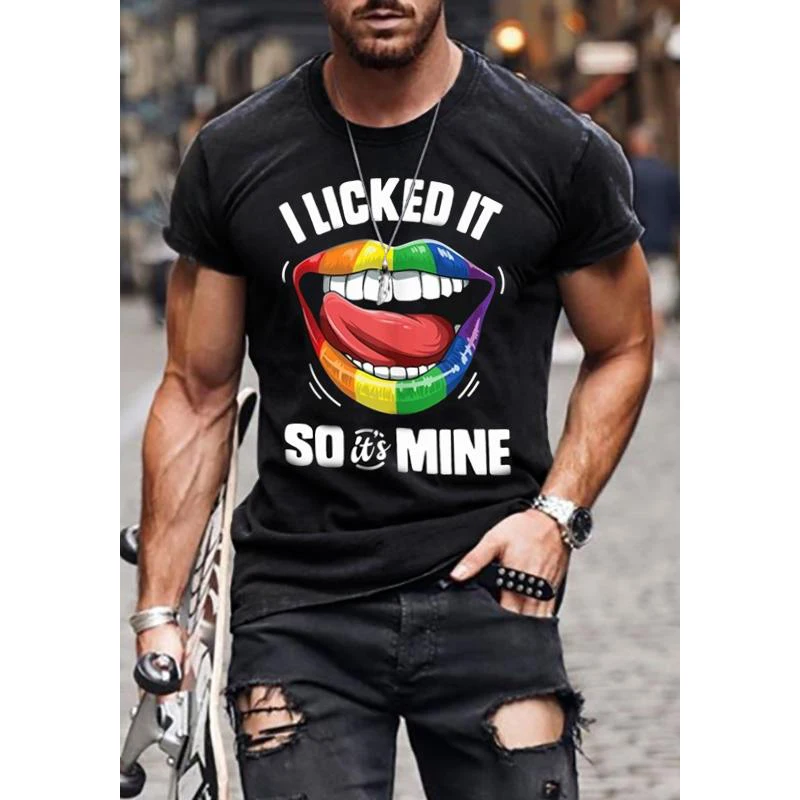 

Badassdude Rainbow Lip Printing Men's Casual Fashion T-shirt