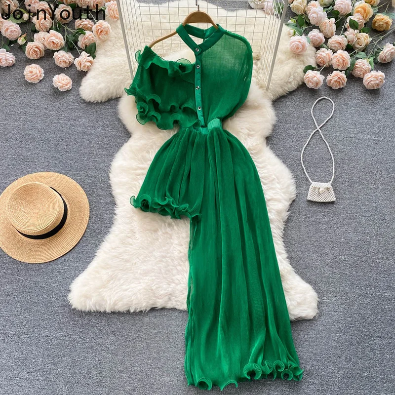 Женское платье с открытыми плечами асимметричное Привлекательное оборками и