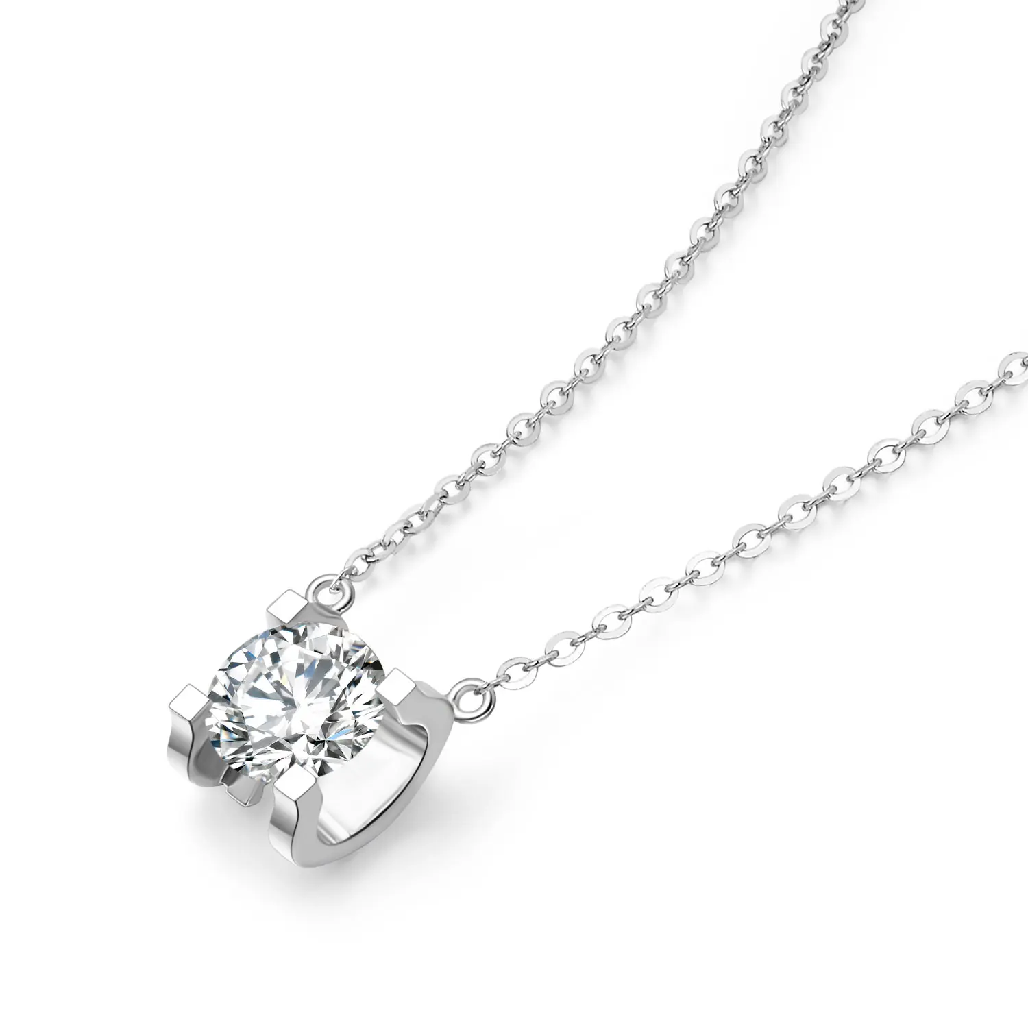 Ожерелье из белого золота с квадратными камнями 18 К