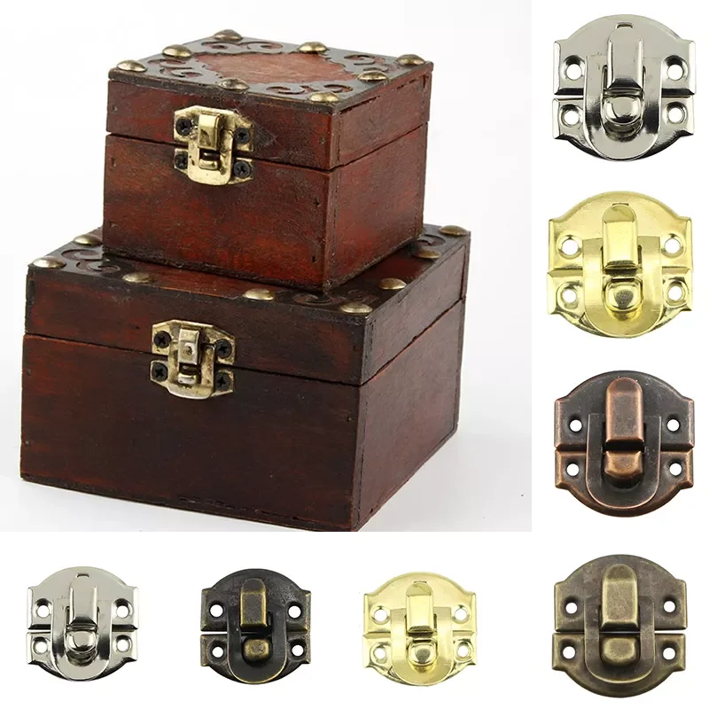 26x29mm Wooden Jewelry Box Antique Lock Decorative Padlock Metal Hasps Latch With Screw Vintage Furniture Hardware