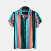 men clothing 2022 summer new mens short sleeved shirt casual fashion striped print mens shirt
