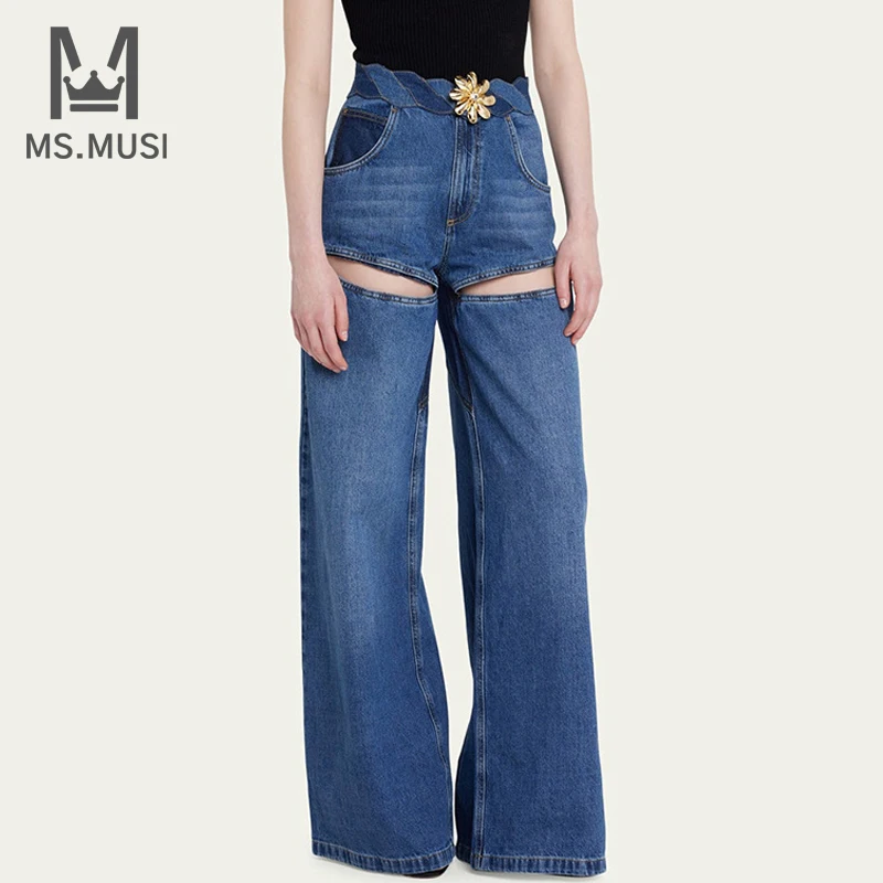 

Новинка 2023, модные женские пикантные Лоскутные Джинсовые брюки MSMUSI с высокой талией и сердечками, обтягивающие Клубные длинные брюки