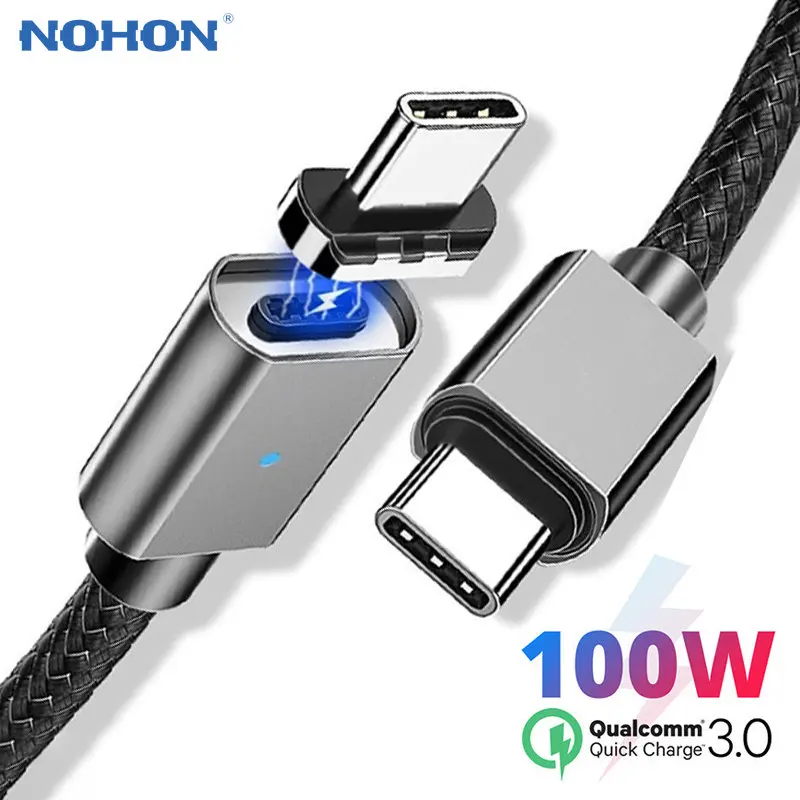 

NOHON PD 100W Magnetic Cable USB C To Type C 5A Fast Charging Cord for MacBook IPad Pro Samsung USBC QC3.0 Charger Cable