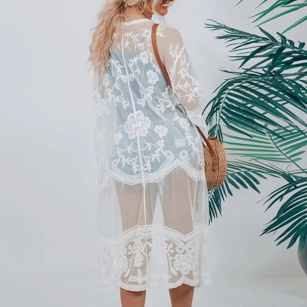 

Women Bikini Cover Up Stylish Lace Embroidered Women's Cardigan Sheer Chic Versatile Outerwear for Beach Vacations Everyday Wear