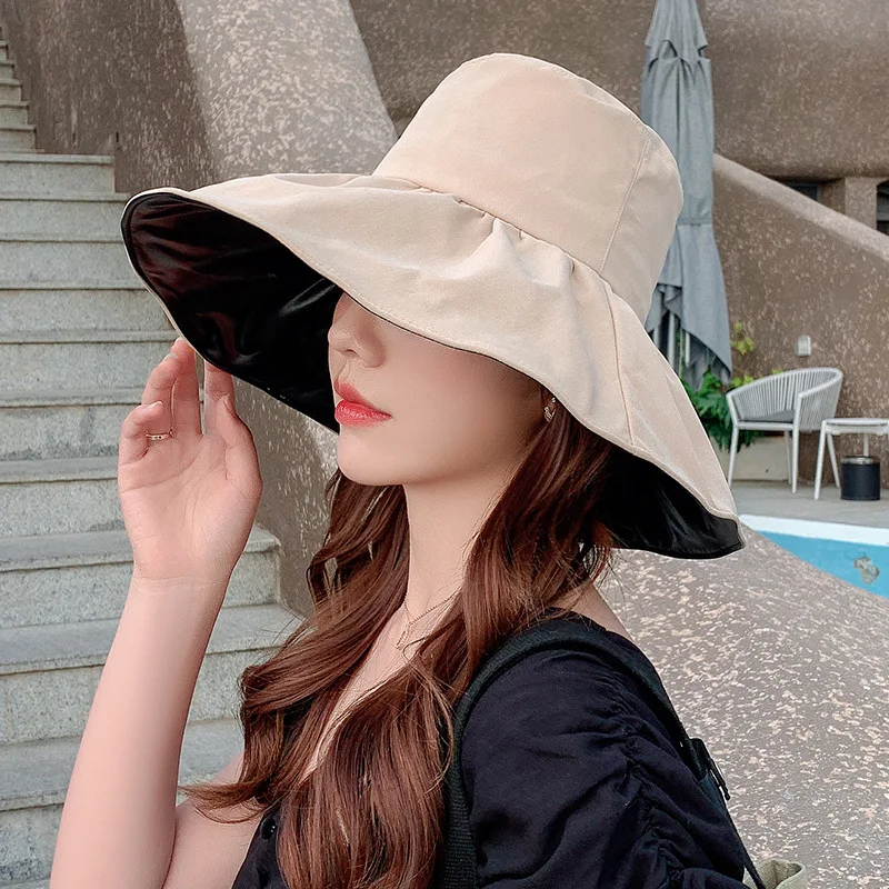 

New Summer Female 2023 Fisherman Hat Versatile Solid Sunscreen Sun Hat UV Sunshade Folding Holiday Panama Hat Outdoor Beach Caps