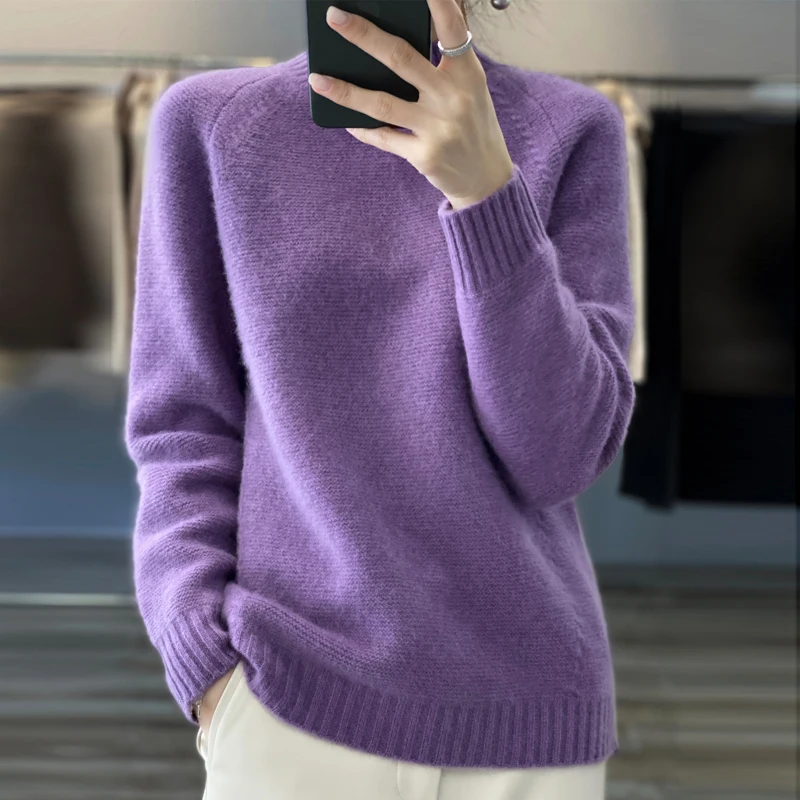 

100% Pure Wool Sweater Ladies Half Turtleneck Casual Pullover Knit Loose Top Autumn and Winter Thickened Long Sleeve Sweater Wom