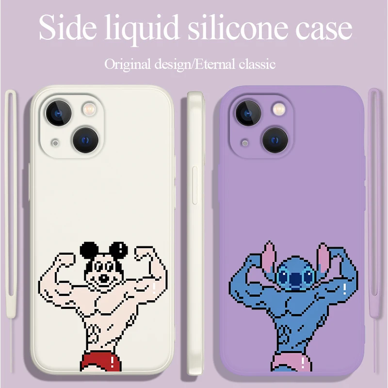 

Funny Winnie Mickey Stitch For Apple iPhone 14 13 12 11 Pro Max mini XS XR X 8 7 SE Liquid Rope Phone Case Capa Cover