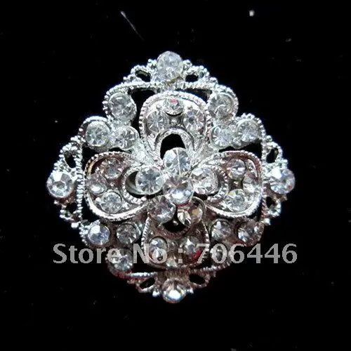 

Silver Plated Alloy and Rhinestone Crystal Metal SMALL flower Brooch