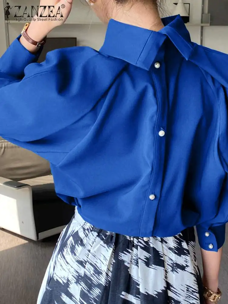 

Модная Офисная Женская блузка ZANZEA большого размера, сезон весна-осень 2022, топ с пышными рукавами, Повседневная Туника, однотонные Свободные ...