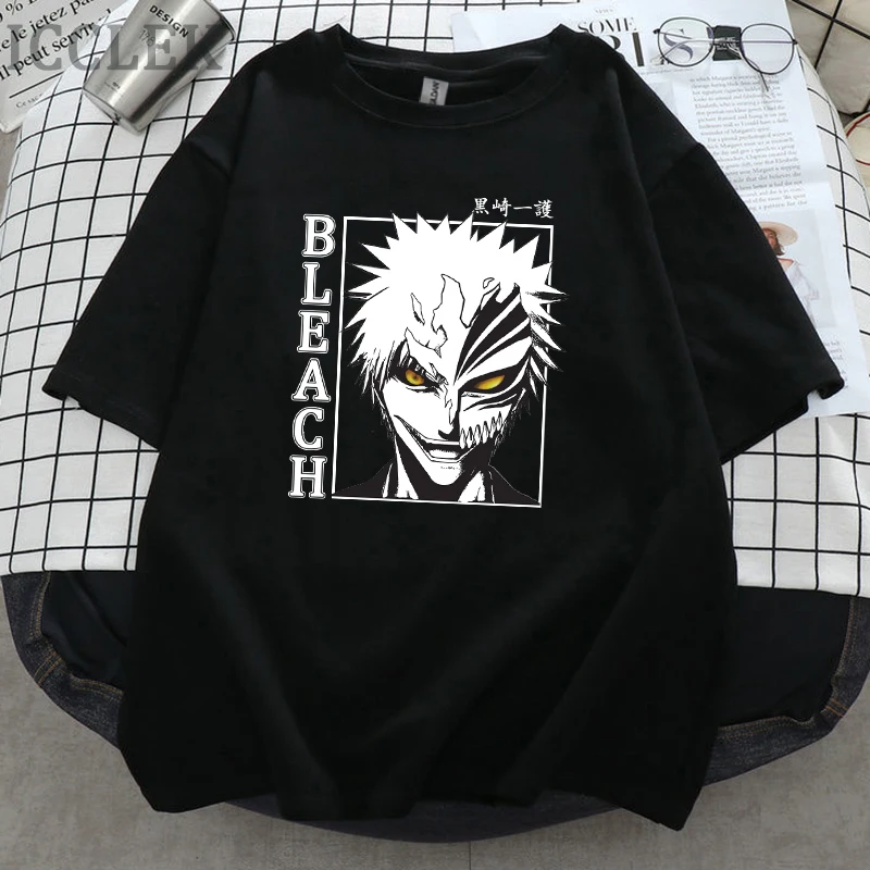 

Anime Bleach Ichigo Kurosaki T Shirt Women Men Short Sleeves Summer Cotton T Shirt Manga Graphic T-shirt Streetswear tops