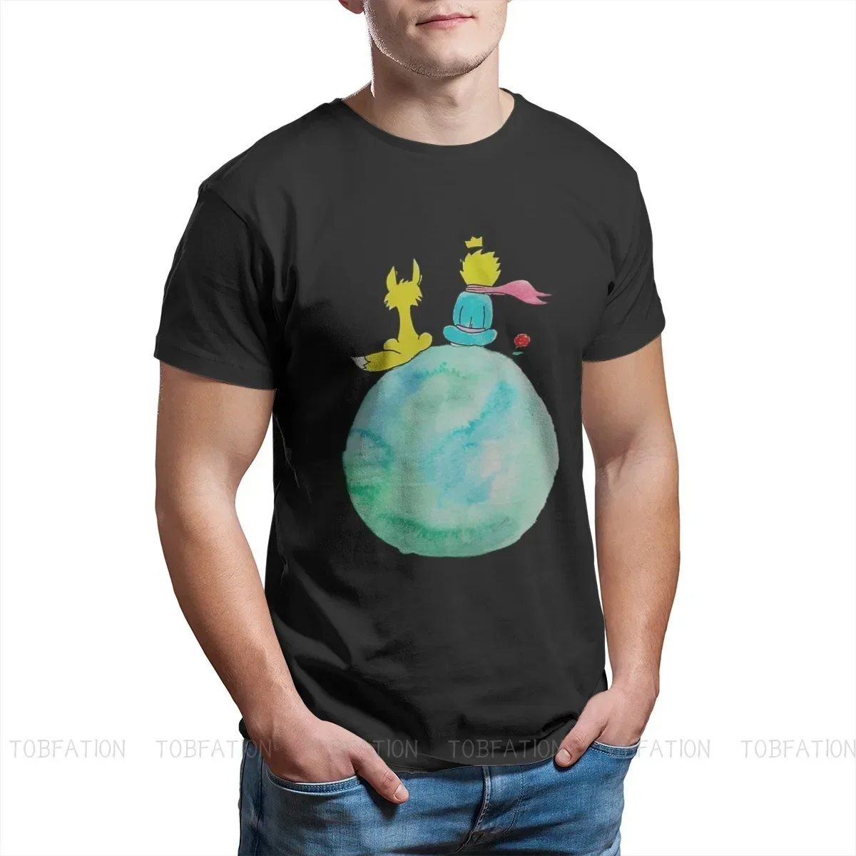 Футболка мужская хлопковая с круглым вырезом и надписью The Little Prince About Life and Human Nature