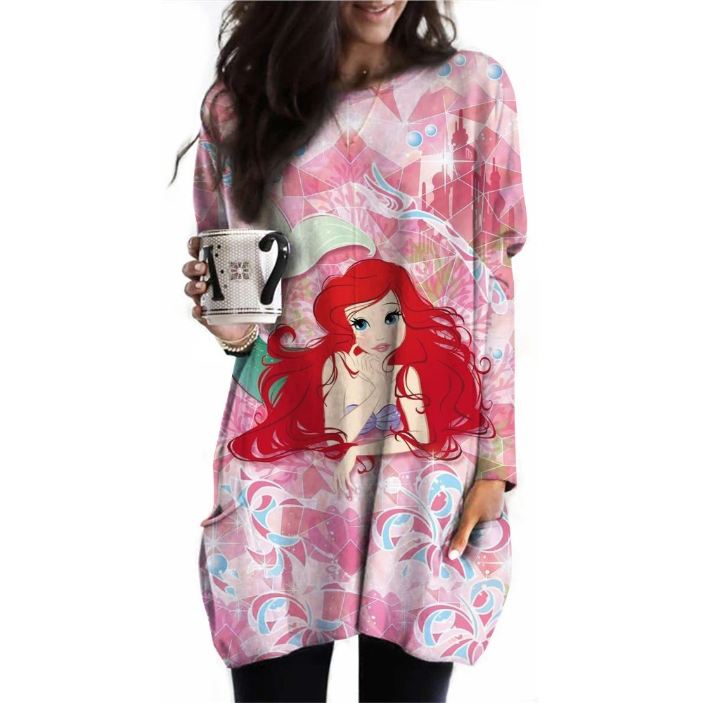 Женская футболка с длинным рукавом осенне-зимний топ одежда принтом Принцессы