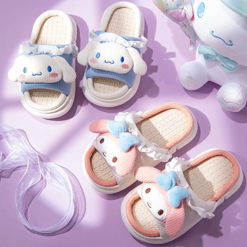 

Sanrio Cartoon Children's Slippers Spring Autumn Anime Figures Cinnamoroll Melody Girls Indoor Non-slip Home Breathable Slippers