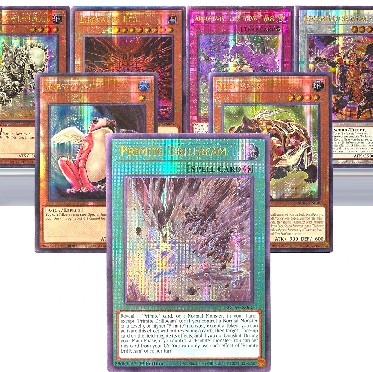 Фото 2шт Ю-Ги-О! TCG аниме карты голографическая-QCScR коллекция игрушка Primite Drillbeam Test Bear Liberator Eto Substitoad Argostars №1
